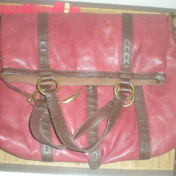 LUCKY Brand  Red  Leather  Fold Over  Bag Shoulder Bag Tote - Picture 2 of 9
